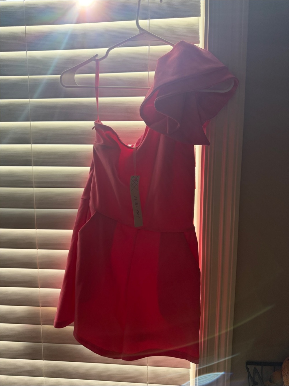 She + Sky Hot Pink One-Shoulder Ruffle Dress